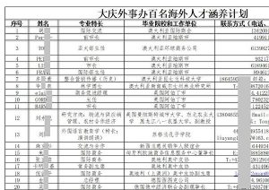 中共大庆市外事办2019年的“百人计划”名单中,逾半都是外国人,其中包括多个外国城市的市长等政府高官。图为大庆“百人计划”名单截图。