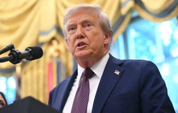 President Donald Trump makes an announcement in the Oval Office of the White House.