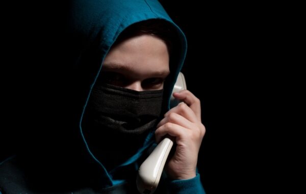 Unknown,Person,With,Covered,Face,Makes,An,Anonymous,Call,Intimidating