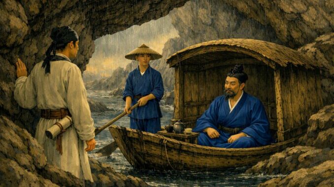 雨中书生巧遇道士的AI制图