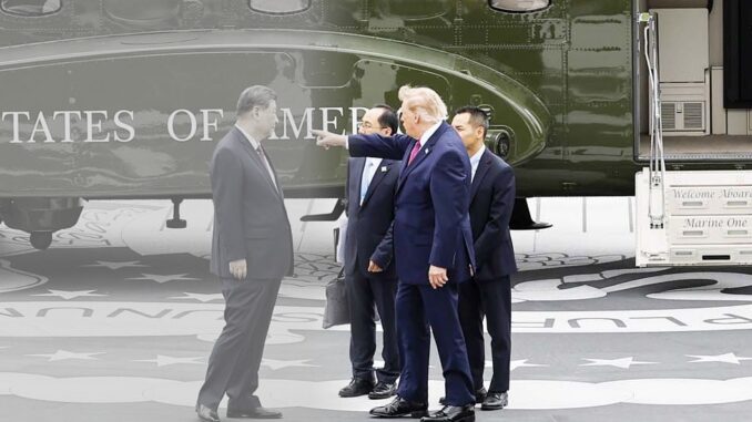 川普在白宫向习近平展示总统直升机