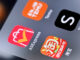 手机萤幕上的淘宝、速卖通、Shein和Temu标志